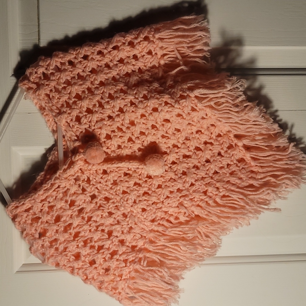 Girls handmade pink shawl baby size 3 months to toddler 24 months